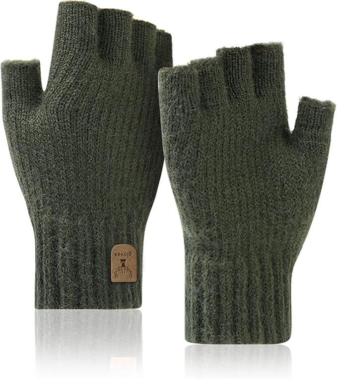 Dark Green Fingerless Gloves for Men
