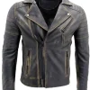 Mens Cosmic Distressed Biker Leather Jacket