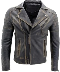 Mens Cosmic Distressed Biker Leather Jacket