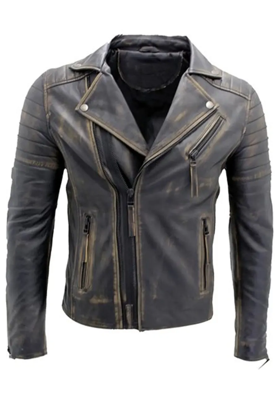 Mens Cosmic Distressed Biker Leather Jacket