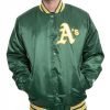 Men's Starter Oakland A's Green Satin Bomber Jacket