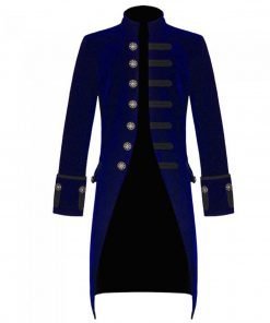 Men's Gothic Steampunk Victorian Blue Velvet Coat