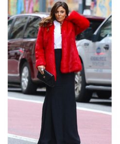 Bethenny Frankel New York City Red Fur Coat