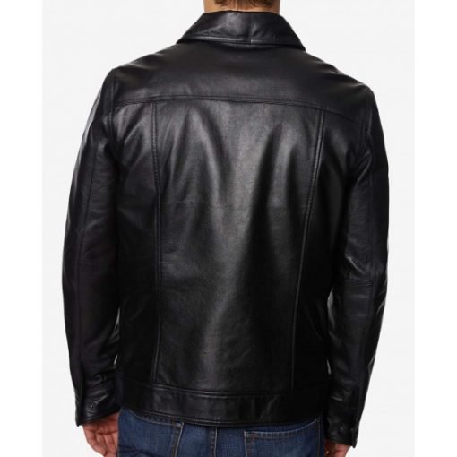 Men's Shirt Collar Style Causal Full Zip Black Jacket