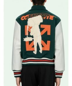 Men's Barrel Green and White Varsity Letterman Jacket