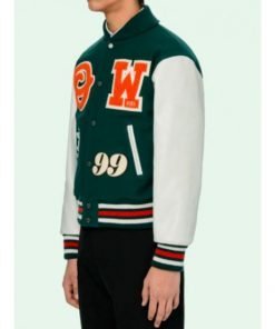 Men's Barrel Green and White Varsity Letterman Jacket
