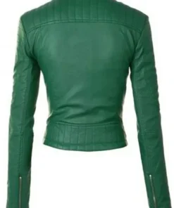 Women's FJ091 Biker Zipper Pockets Green Leather Jacket