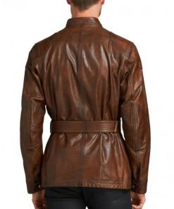 Men's Motorcycle Belted Waxed Leather Jacket