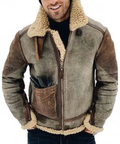 Men's WFJ02 Shearling Brown and Grey Leather Jacket