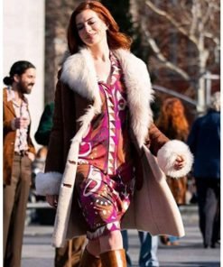 Modern Love Anne Hathaway Brown Suede Leather Coat