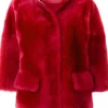Round Neck Faux Fur Red Jacket