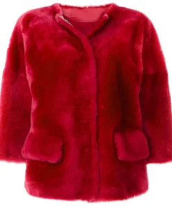 Round Neck Faux Fur Red Jacket