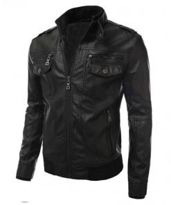 Mens Slim Fit Bomber Black Biker Hoodie Jacket