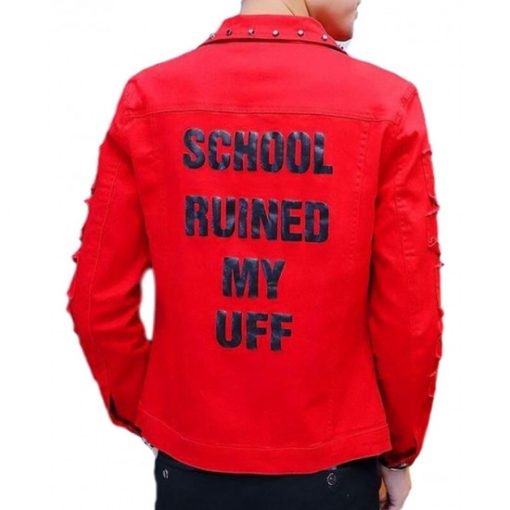 Men's Street Style School Ruined My Uff Denim Jacket
