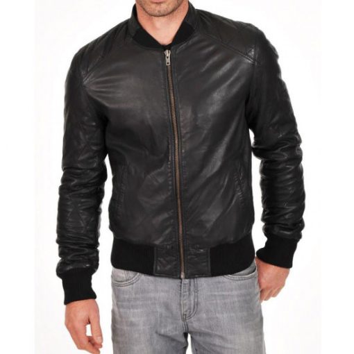 Men's Simple Look Black Leather Jacket
