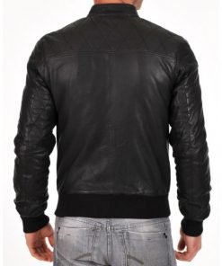 Men's Simple Look Stand Collar Black Bomber Jacket