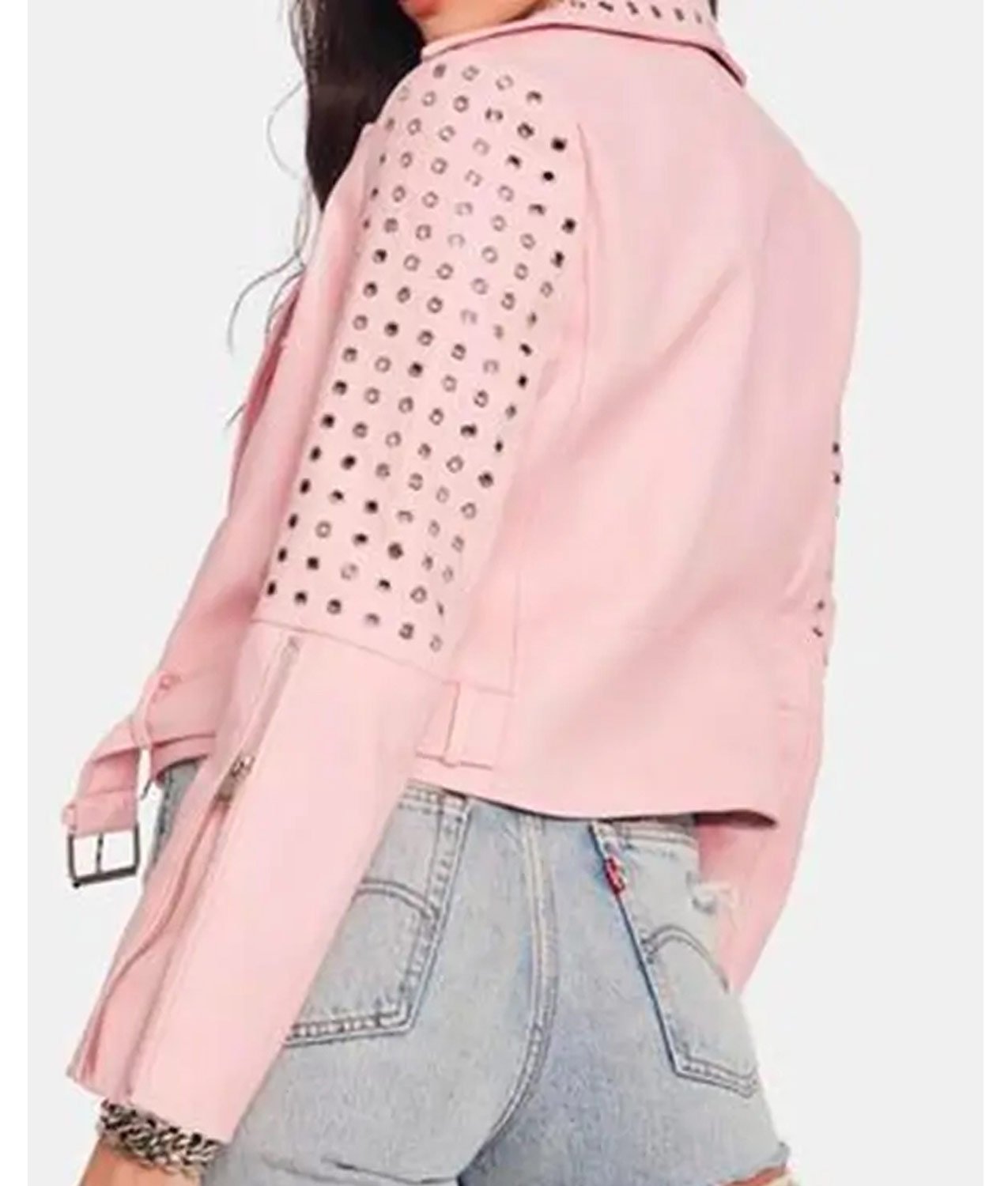 Summer Dutkowsky Pink Studded Leather Jacket