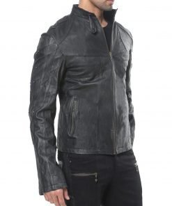 Mens Studded Black Leather Jacket
