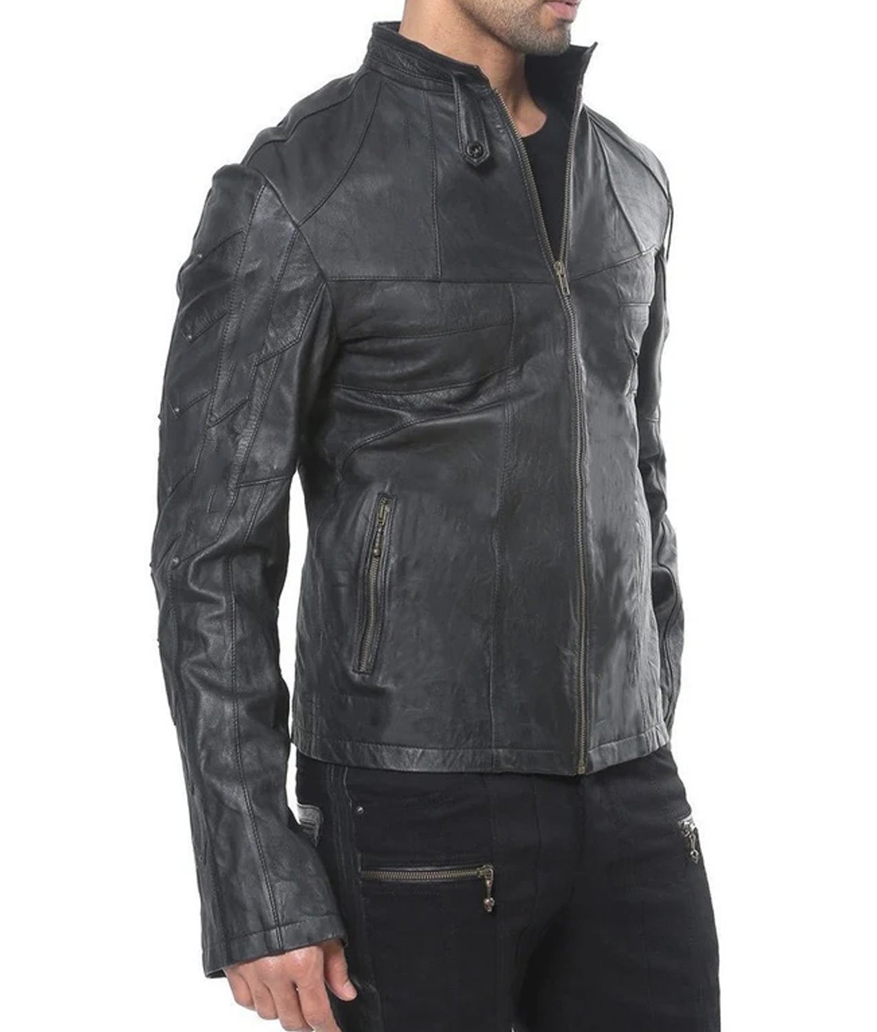 Mens Studded Black Leather Jacket