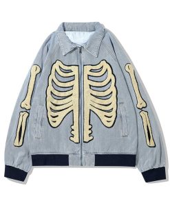 Furry Patchwork Skulls Denim Jacket
