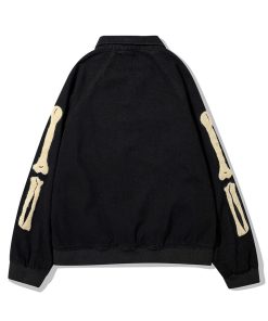 Furry Bone Patchwork Skeleton Denim Jacket