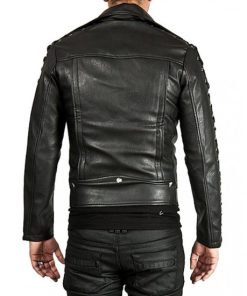 Mens New Style Laces Sleeves Designer Leather Biker Jacket