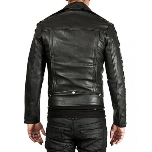 Mens New Style Laces Sleeves Designer Leather Biker Jacket