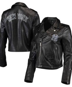 NY Yankees Black Biker Leather Jacket