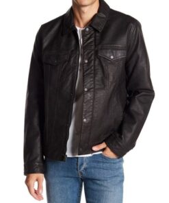 Classic Black Trucker Leather Jacket