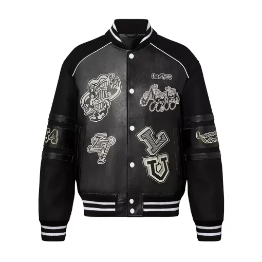 replica-louis-vuitton-black-varsity-leather-jacket