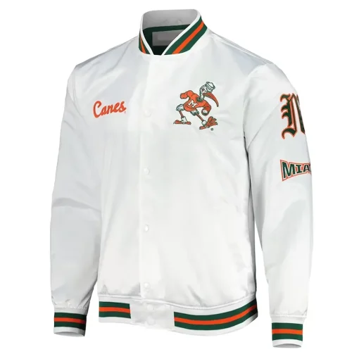 City Collection Miami Hurricanes White Satin Jacket