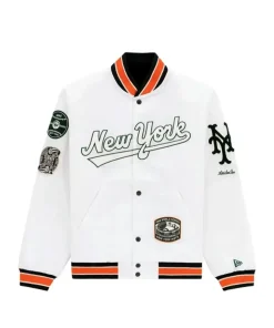 New York Mets Varsity White Satin Jacket