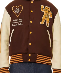 billionaire brown varsity jacket