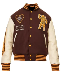 billionaire brown varsity jacket