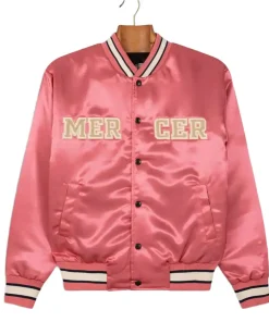 mercer pink varsity satin jacket