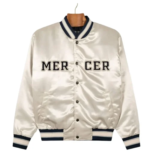 mercer white varsity satin jacket