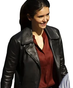 nina-dobrev-the-bricklayer-2024-black-jacket