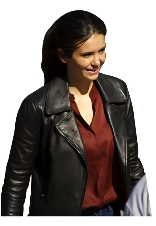 nina-dobrev-the-bricklayer-2024-black-jacket