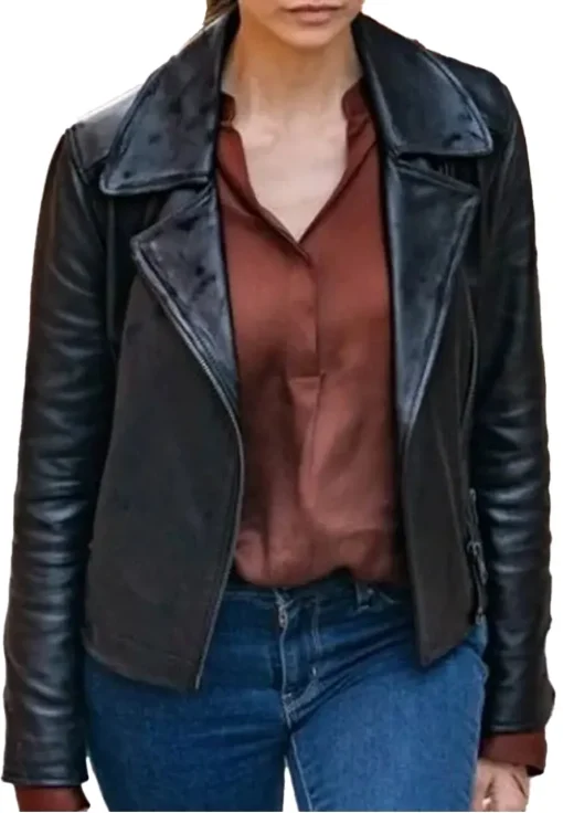 nina-dobrev-the-bricklayer-2024-black-jacket