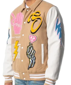 sugarhill-danger-letterman-light-brown-bomber-jacket
