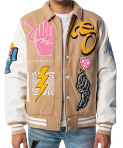 sugarhill-danger-letterman-light-brown-bomber-jacket