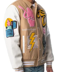 sugarhill-danger-letterman-light-brown-bomber-jacket