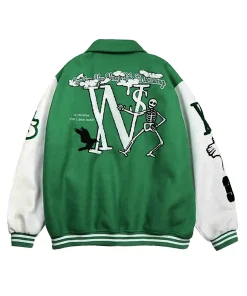 skeleton-flocking-green-varsity-jacket