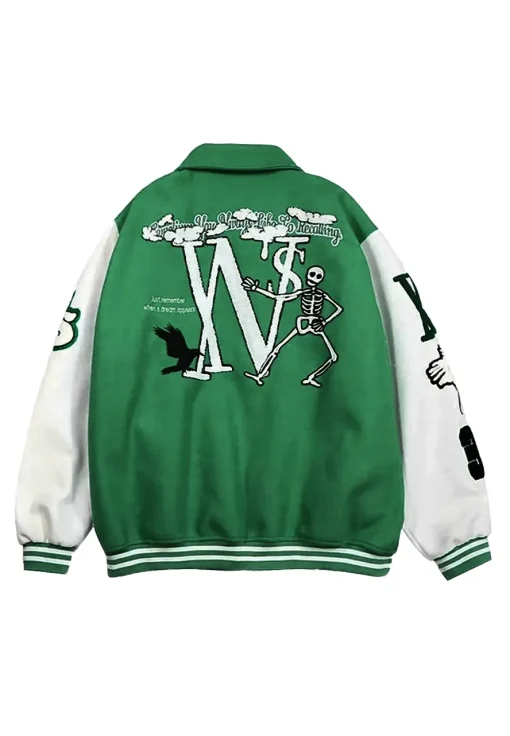 skeleton-flocking-green-varsity-jacket