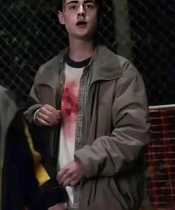 jaeden-martell-y2k-brown-jacket