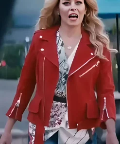 skincare-elizabeth-banks-red-leather-jacket