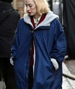 saoirse-ronan-blitz-blue-shearling-jacket