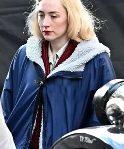 saoirse-ronan-blitz-blue-shearling-jacket