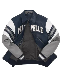 navy blue leather jacket